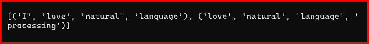 Picture showing the output of n-gram in nlp